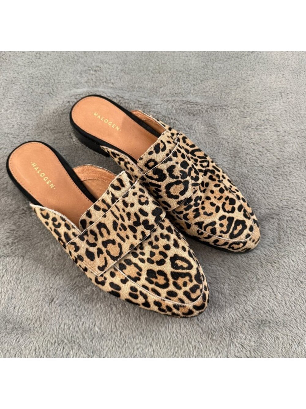 Halogen Animal Print Calf Hair Slip On Mules Loafers Shoes 7.5